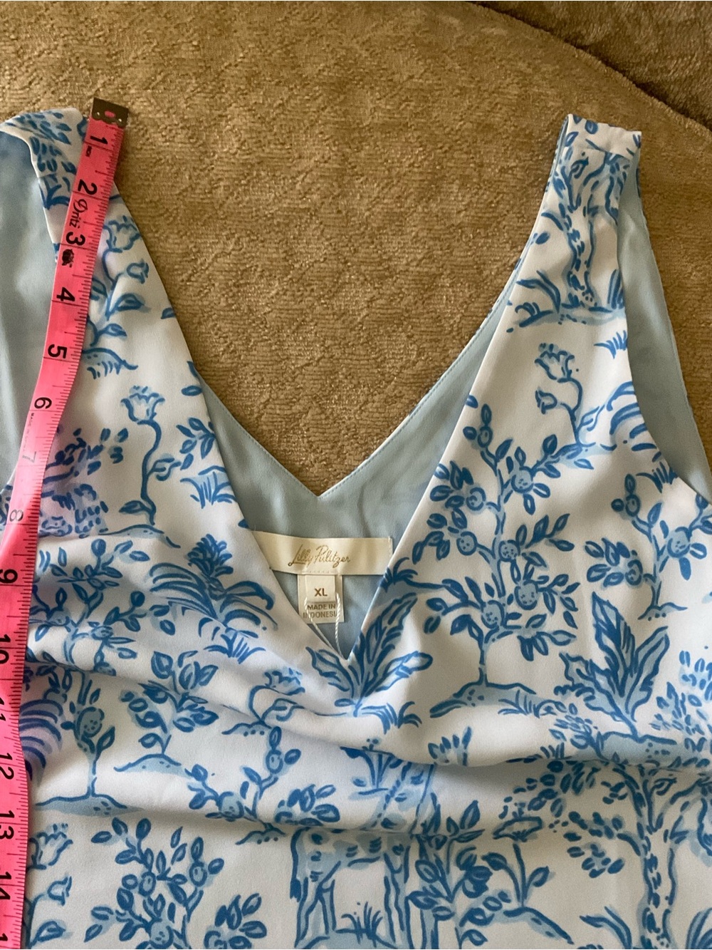 Lilly Pulitzer Sleeveless V-Neck Blue & White Floral Print Tank Top XL - Picture 9 of 9